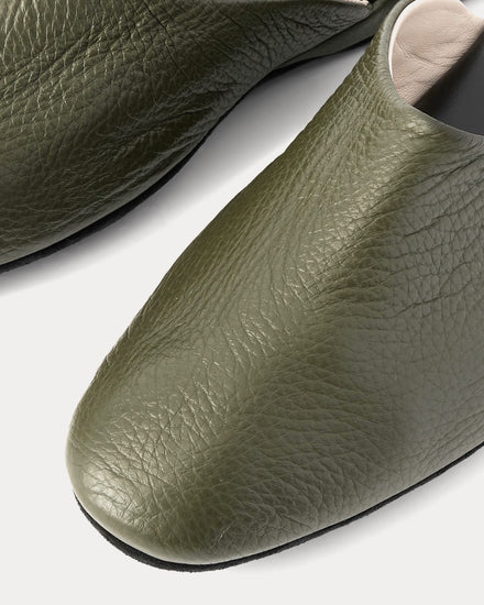 Charvet Full-Grain Leather Green Slippers - 2