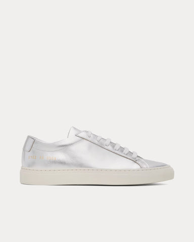 Common Projects Achilles Metallic Leather Silver Low Top Sneakers