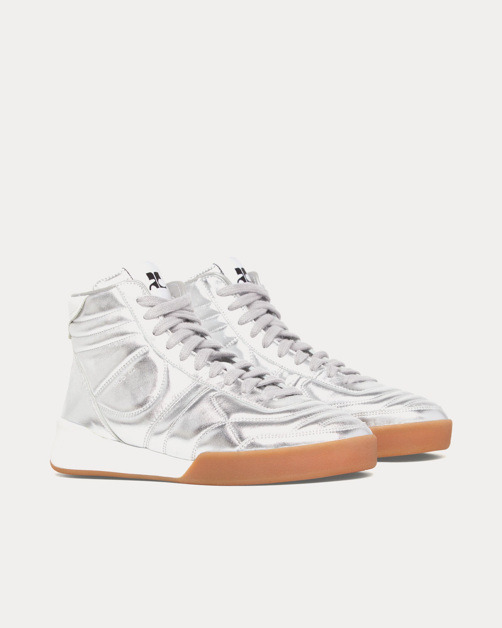 Courrèges - Club 02 Leather Silver Mid Top Sneakers