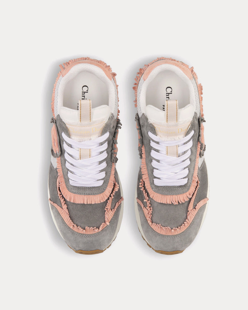 Dior C'est Dior Gray and Deep Pink Suede Calfskin and White Mesh Low Top Sneakers - 2