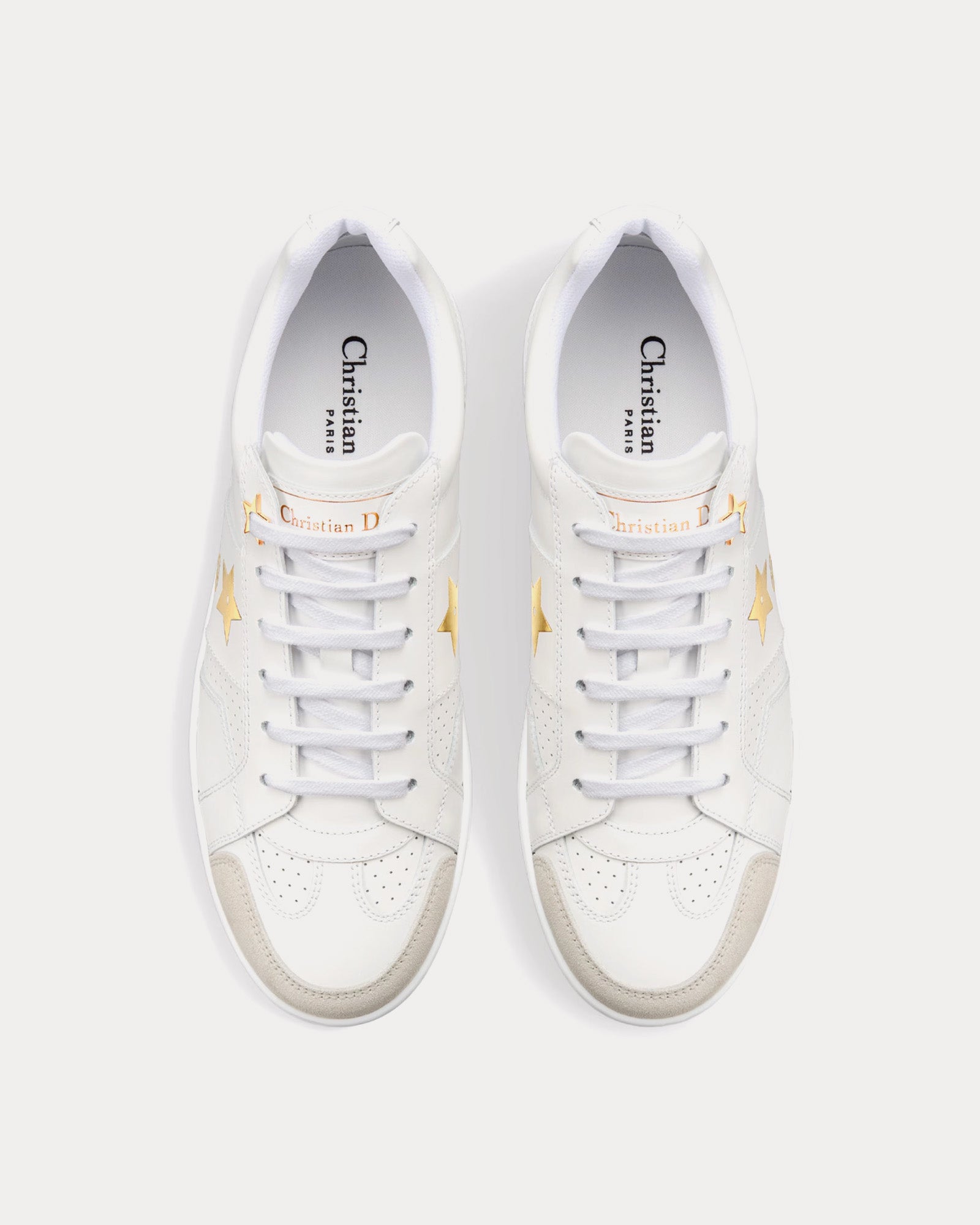 Dior - Dior Star Calfskin & Suede White / Gold Low Top Sneakers