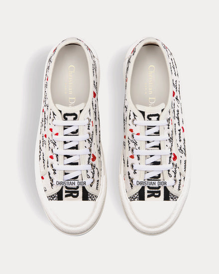 Dior Dioramour Walk'n'Dior Platform White Cotton with Embroidered Black and Red Je Vous Adore Motif Low Top Sneakers - 2
