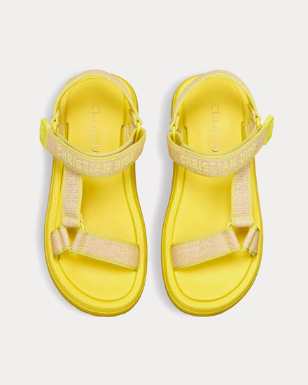 Dior Dioriviera D-Wave Natural Raffia and Lemon Yellow Embroidered Cotton Sandals - 2