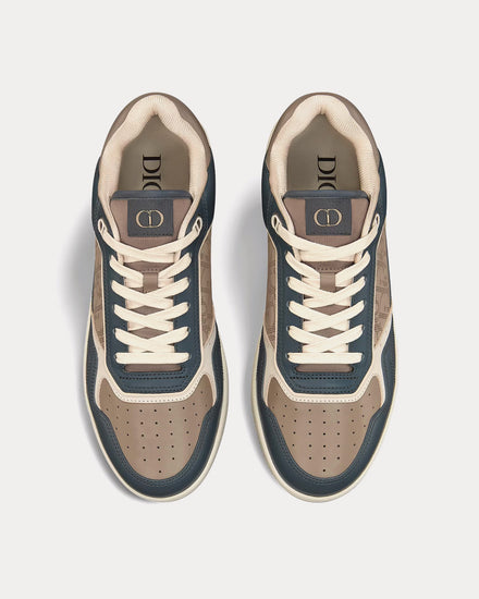 Dior B27 Brown and Deep Gray Smooth Calfskin with Brown Dior Oblique Galaxy Leather Low Top Sneakers - 2