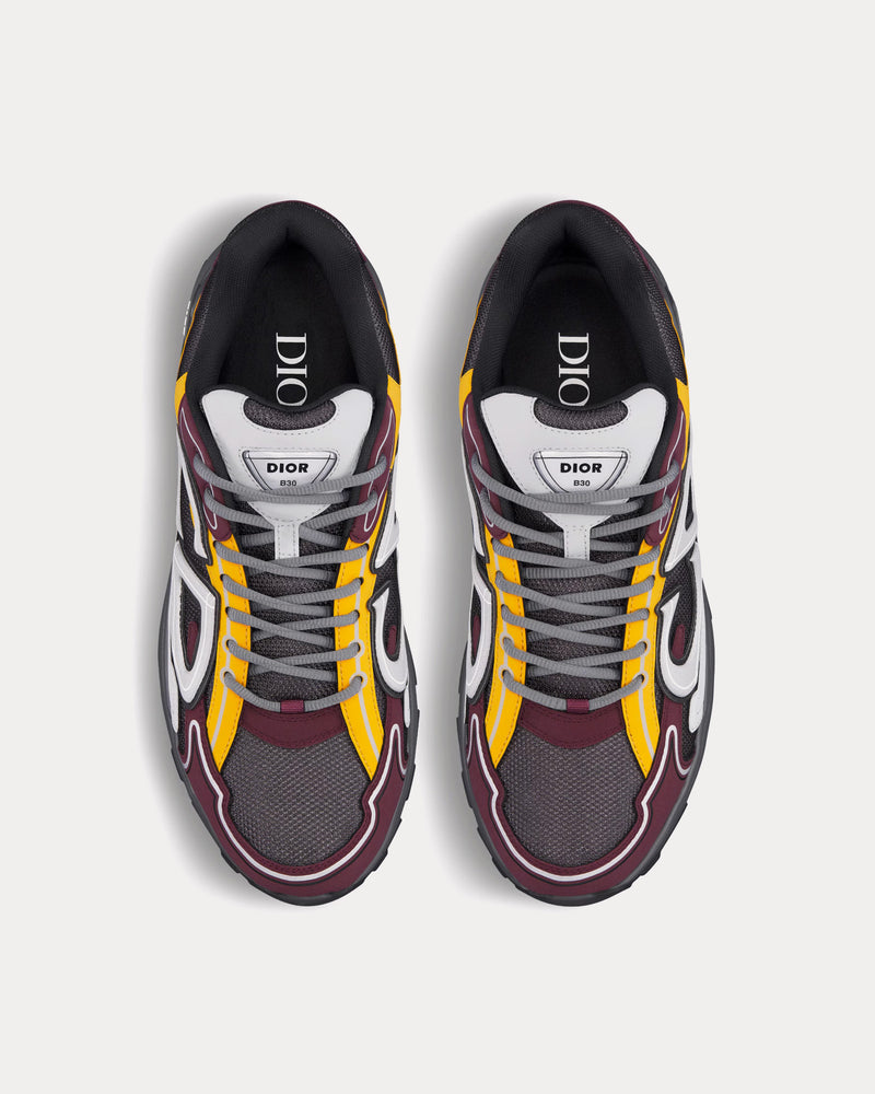 Dior B30 Mesh & Technical Deep Gray Mesh with Burgundy, Yellow and Gray Technical Fabric Low Top Sneakers - 2