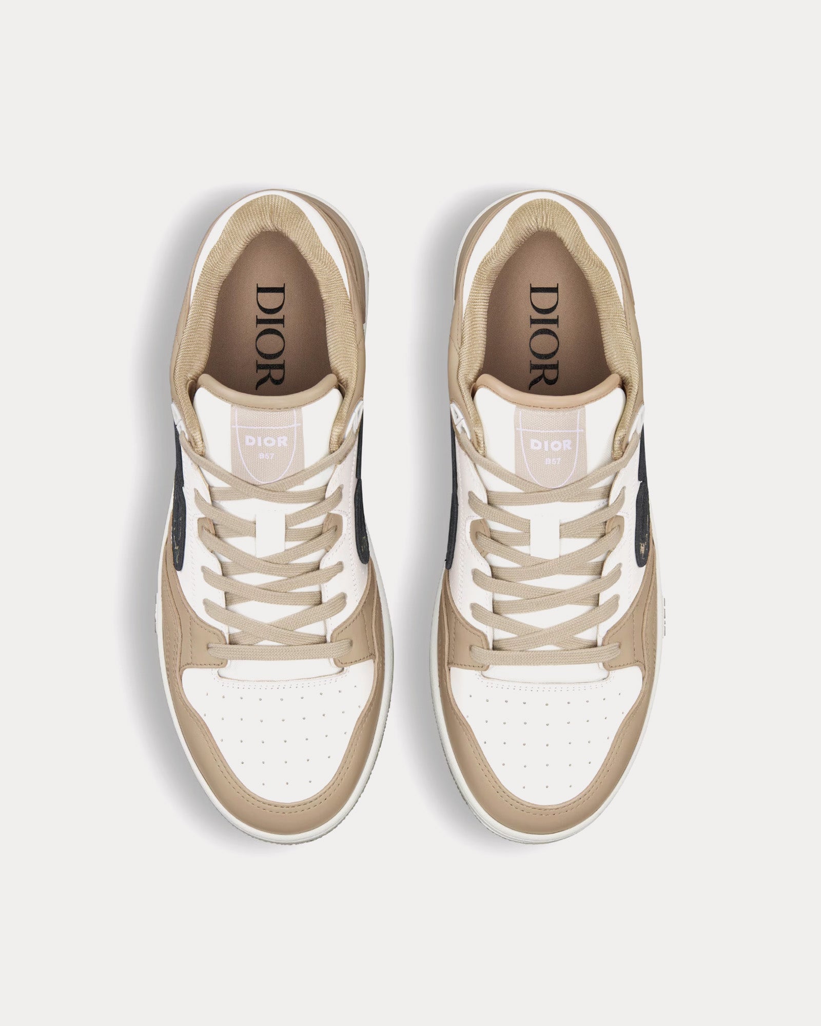 Dior - B57 Beige and White Smooth Calfskin with Beige and Black Dior Oblique Jacquard Low Top Sneakers