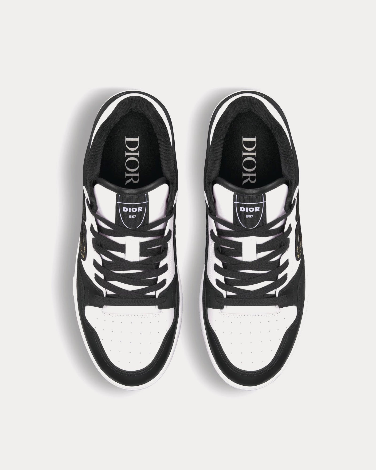 Dior - B57 Black and White Smooth Calfskin with Beige and Black Dior Oblique Jacquard Low Top Sneakers