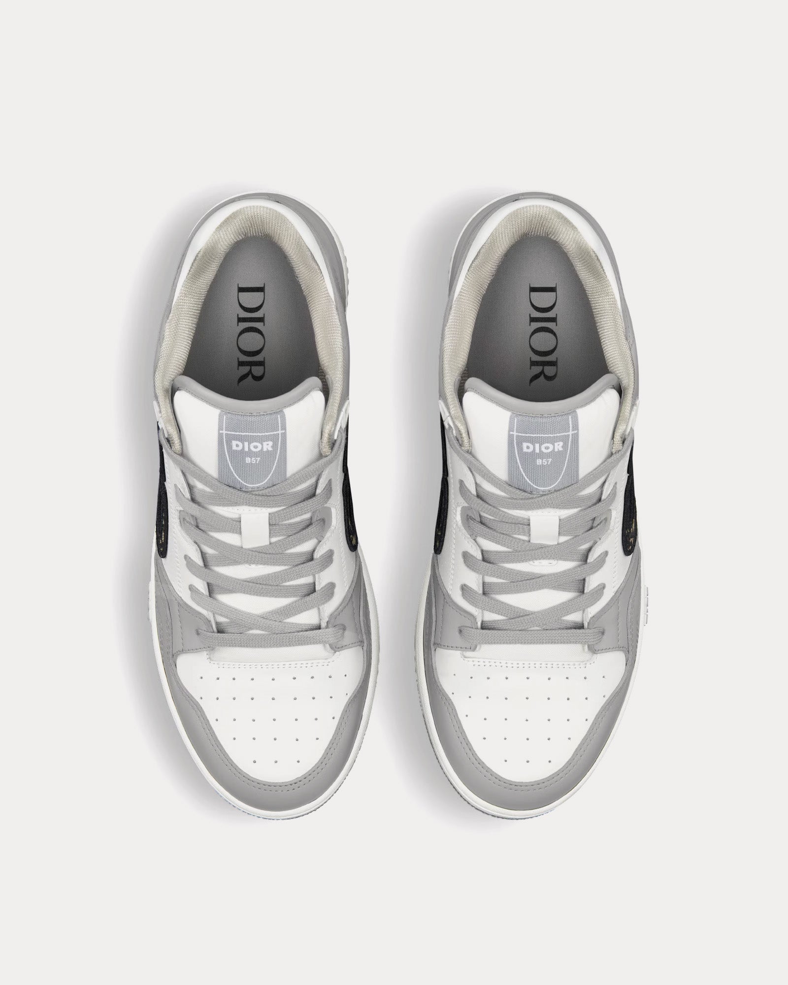 Dior - B57 Dior Gray and White Smooth Calfskin with Beige and Black Dior Oblique Jacquard Low Top Sneakers