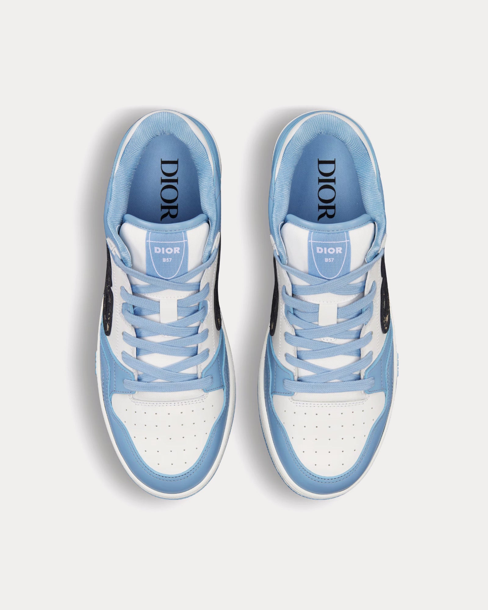 Dior - B57 Light Blue and White Smooth Calfskin with Beige and Black Dior Oblique Jacquard Low Top Sneakers