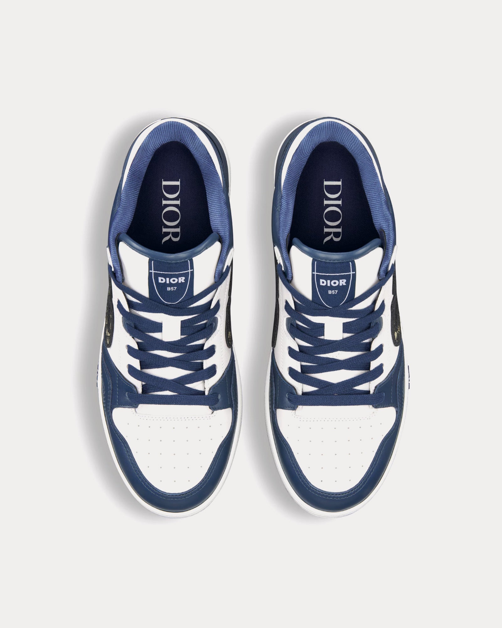 Dior - B57 Navy Blue and White Smooth Calfskin with Beige and Black Dior Oblique Jacquard Low Top Sneakers