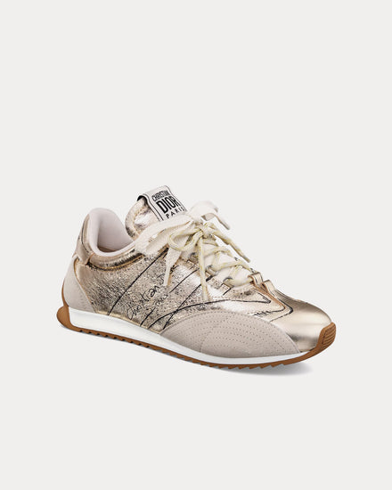 Dior D-Sketch Crinkled Lambskin & Laminated Calfskin Gold-Tone Low Top Sneakers - 3