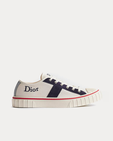 Dior Hooper Canvas White / Navy Blue Low Top Sneakers - 1