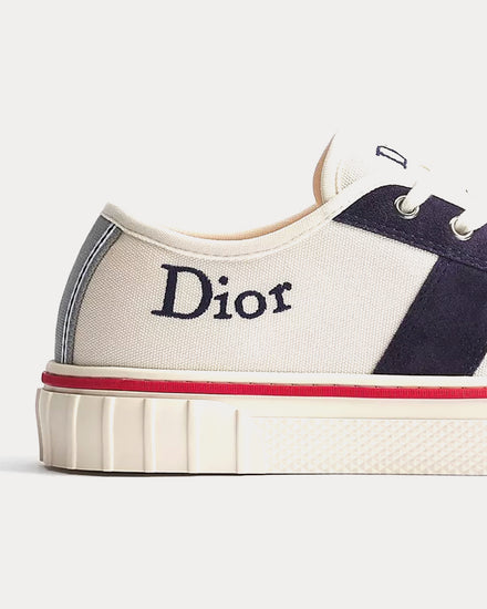 Dior Hooper Canvas White / Navy Blue Low Top Sneakers - 5
