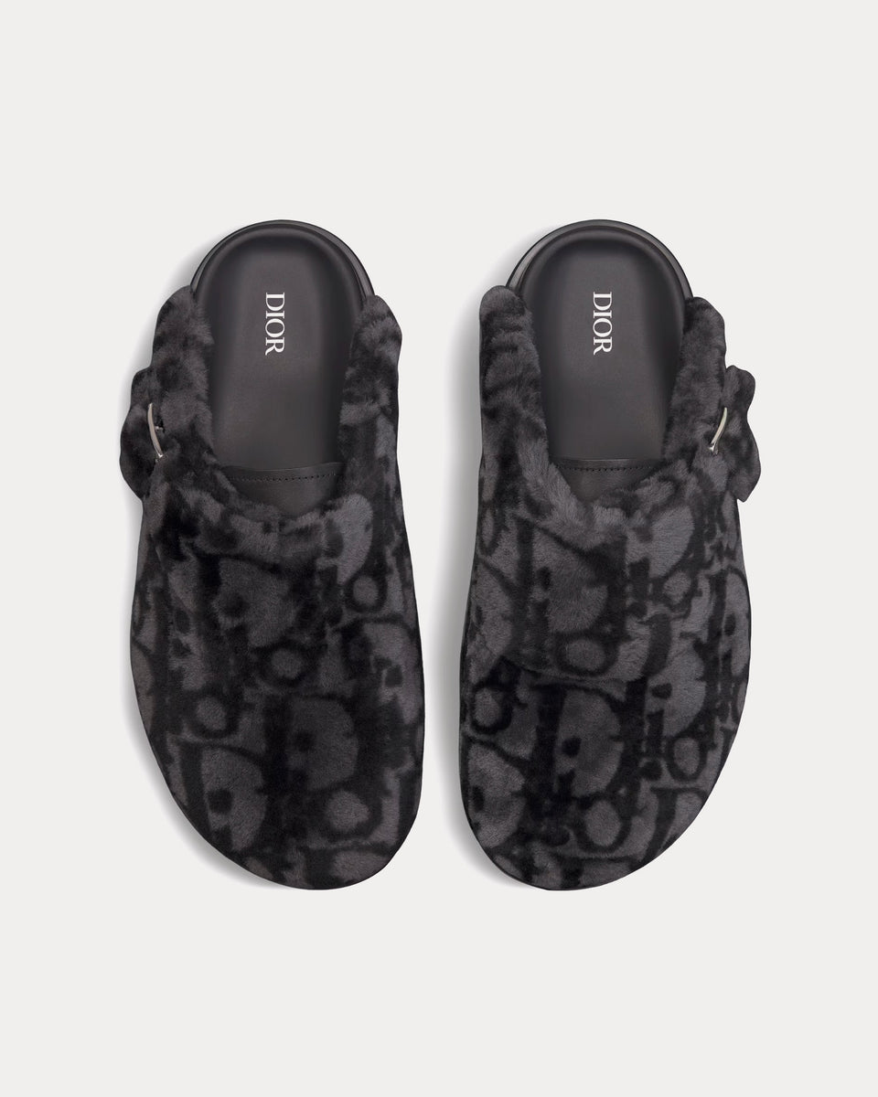 Dior Aqua Dior Gray Dior Oblique Shearling Mules - Sneak in Peace