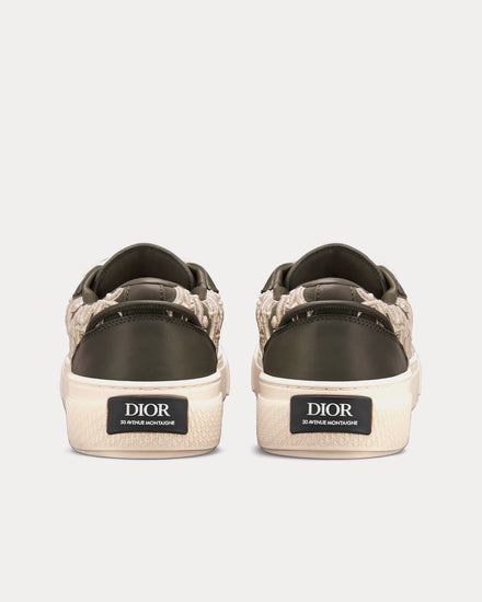 Dior B33 Khaki Smooth Calfskin and Cream Dior Oblique Raised Embroidery Low Top Sneakers - 3