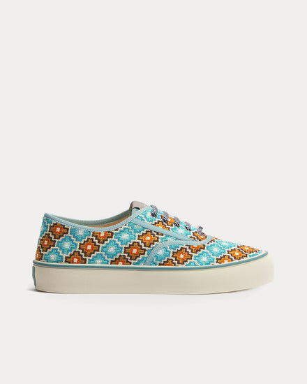 Dior Saltwind Geometric Pattern Light Blue / Orange Low Top Sneakers - 1