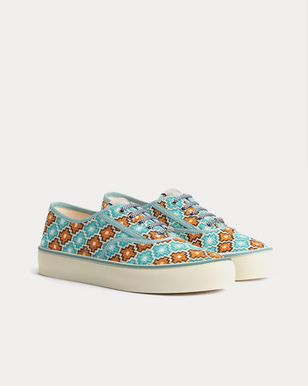 Dior Saltwind Geometric Pattern Light Blue / Orange Low Top Sneakers - 2