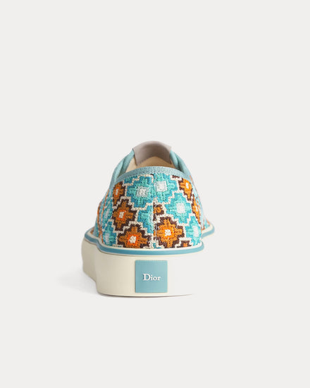 Dior Saltwind Geometric Pattern Light Blue / Orange Low Top Sneakers - 3