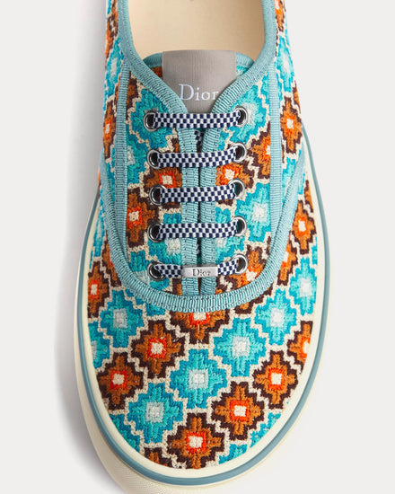 Dior Saltwind Geometric Pattern Light Blue / Orange Low Top Sneakers - 4