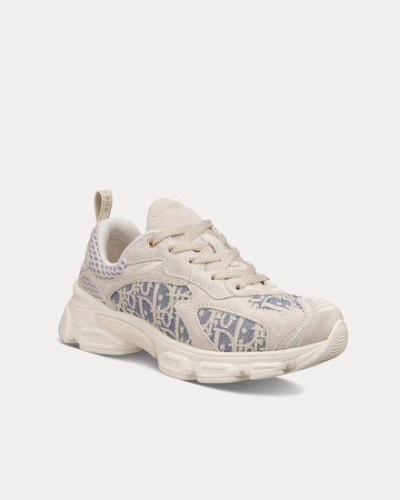 Dior Dior Vibe Suede with Jacquard & Raffia Dior Oblique Motif Ecru / Chambray Blue Low Top Sneakers - 3