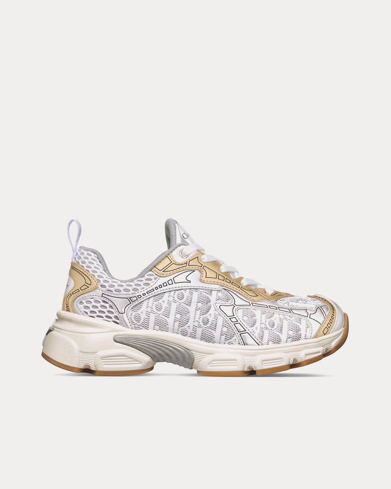 Dior Dior Vibe White Mesh Printed with Dior Oblique Motif and Gold and Silver-Tone Laminated Leather-Effect Panels Low Top Sneakers - 1