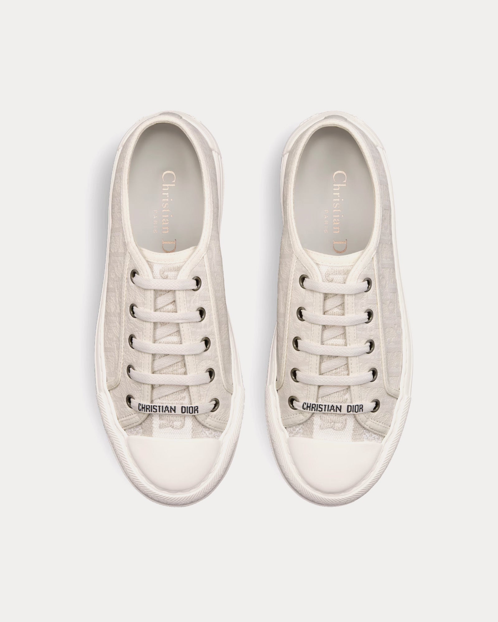 Dior - Walk'n'Dior Platform White Calfskin Textured with Dior Oblique Motif and Embroidered Cotton Low Top Sneakers