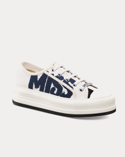 Dior Walk'n'Dior Platform White and Deep Blue Embroidered Cotton Low Top Sneakers - 3