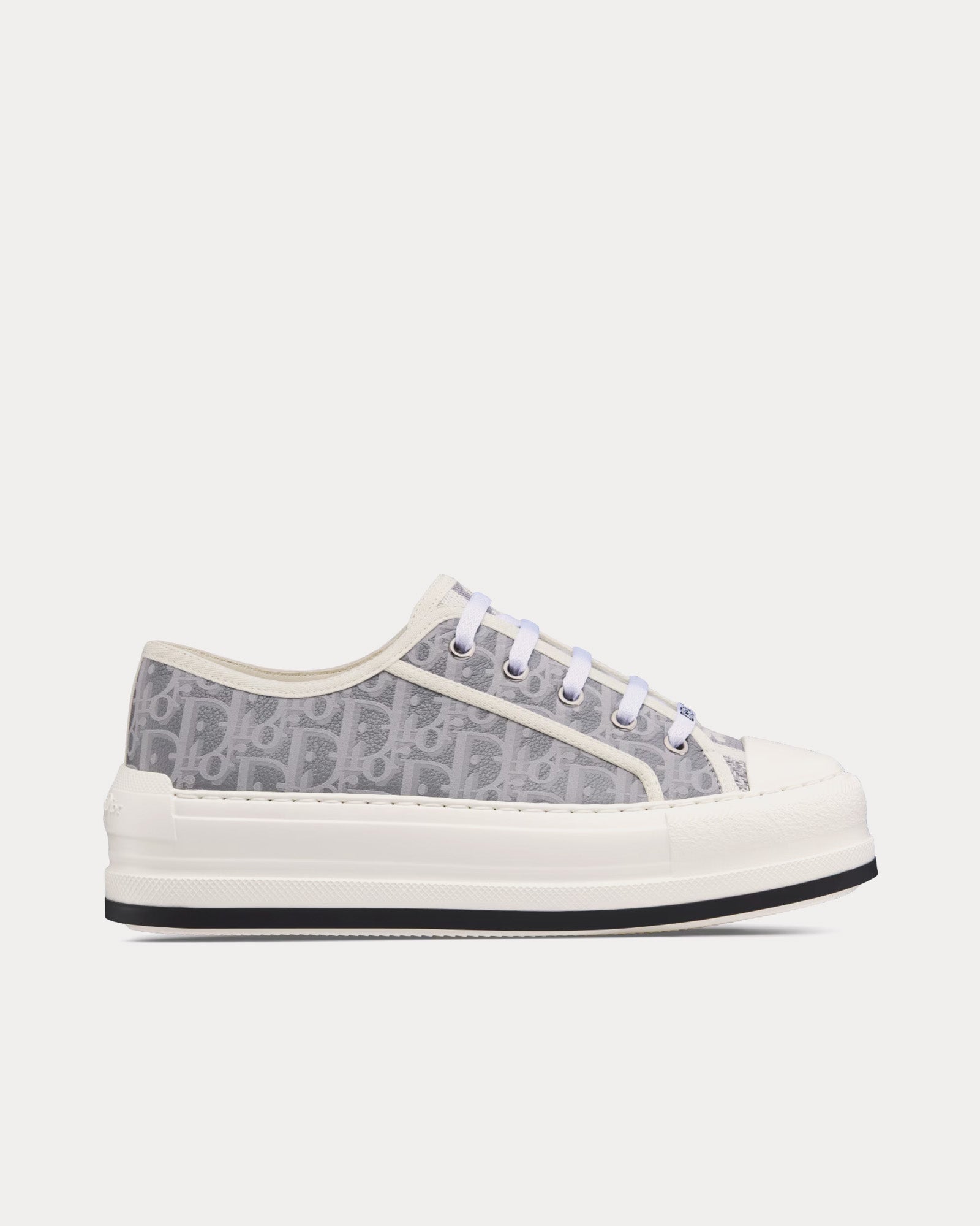 Dior - Walk'n'Dior Platform Gray Calfskin Textured with Dior Oblique Motif and Embroidered Cotton Low Top Sneakers