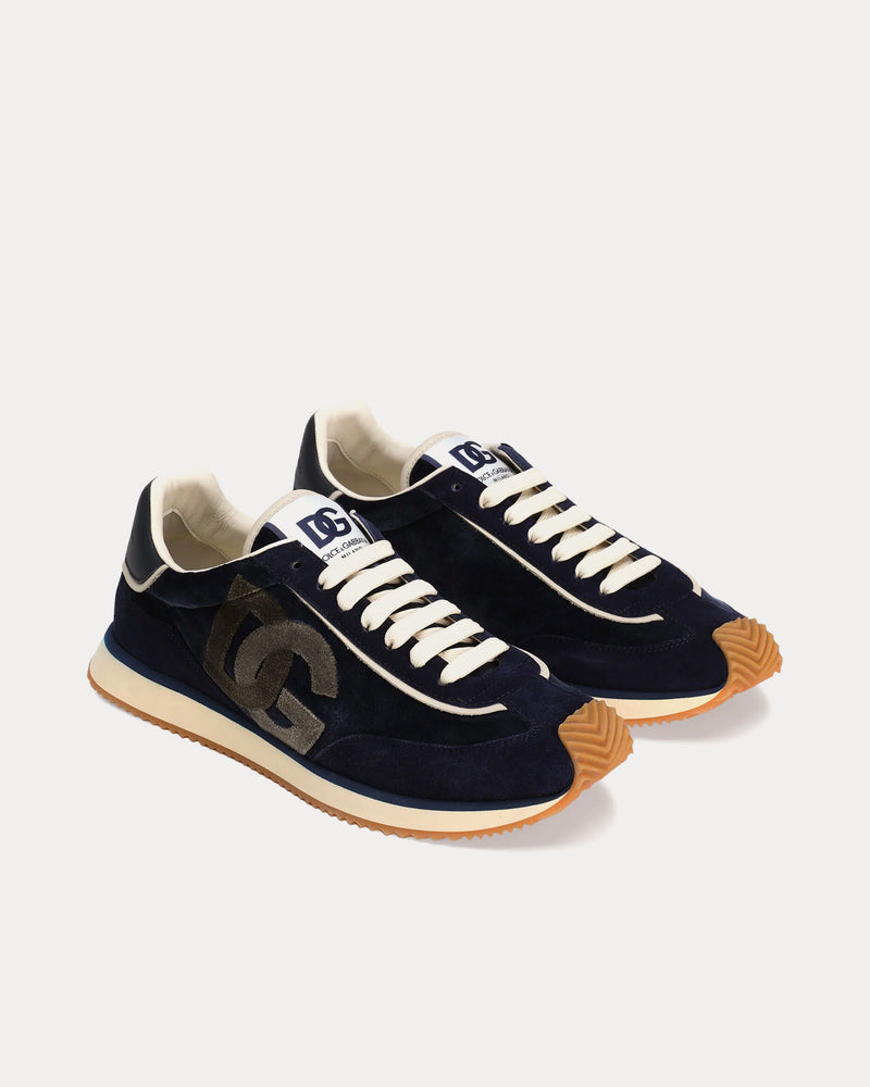 Dolce & Gabbana DG Cushion Velvet & Calfskin Navy Low Top Sneakers - 2