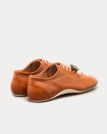 Dries Van Noten Climbing Ballerina Embellished Leather Cognac Low Top Sneakers - 3