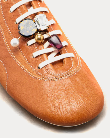 Dries Van Noten Climbing Ballerina Embellished Leather Cognac Low Top Sneakers - 5