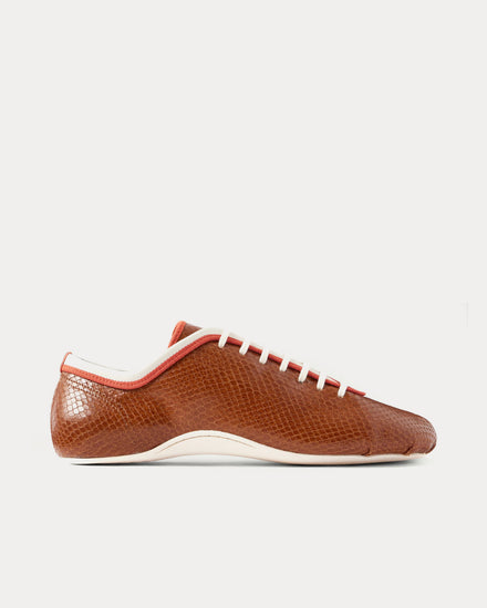 Dries Van Noten Climbing Ballerina Snake-Effect Leather Rust Low Top Sneakers - 1