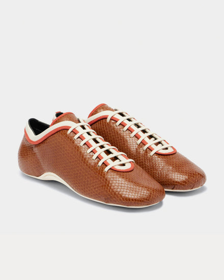 Dries Van Noten Climbing Ballerina Snake-Effect Leather Rust Low Top Sneakers - 3