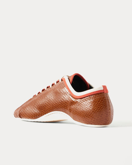 Dries Van Noten Climbing Ballerina Snake-Effect Leather Rust Low Top Sneakers - 4