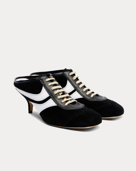 Dries Van Noten 65 Suede Black / White High Heel Mules - 2