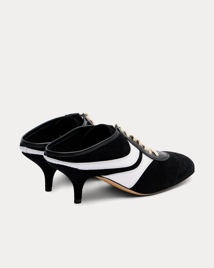 Dries Van Noten 65 Suede Black / White High Heel Mules - 3
