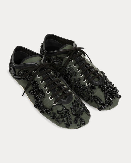 Dries Van Noten Climbing Ballerina Embroidered Bottle Green Low Top Sneakers - 2