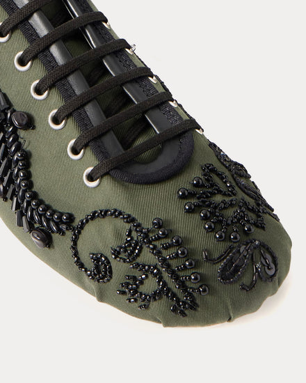 Dries Van Noten Climbing Ballerina Embroidered Bottle Green Low Top Sneakers - 4