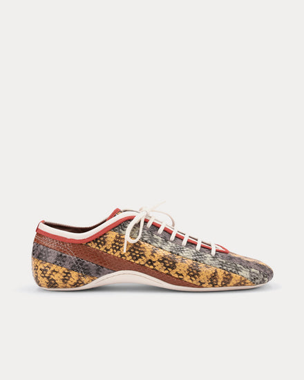 Dries Van Noten Climbing Ballerina Leather Snakeskin Print Tan Low Top Sneakers - 1