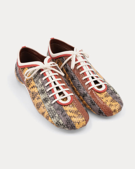 Dries Van Noten Climbing Ballerina Leather Snakeskin Print Tan Low Top Sneakers - 2