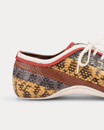 Dries Van Noten Climbing Ballerina Leather Snakeskin Print Tan Low Top Sneakers - 4