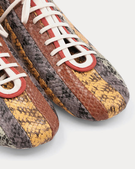 Dries Van Noten Climbing Ballerina Leather Snakeskin Print Tan Low Top Sneakers - 5