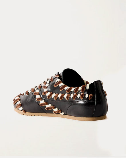 Dries Van Noten Dustin Cord & Velvet-Trimmed Glossed-Leather Dark Brown Low Top Sneakers - 2