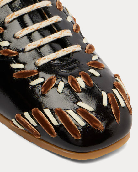 Dries Van Noten Dustin Cord & Velvet-Trimmed Glossed-Leather Dark Brown Low Top Sneakers - 3