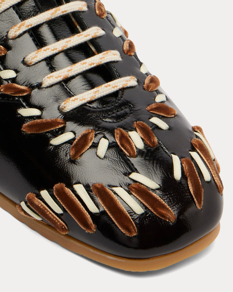 Dries Van Noten Dustin Cord & Velvet-Trimmed Glossed-Leather Dark Brown Low Top Sneakers - 3
