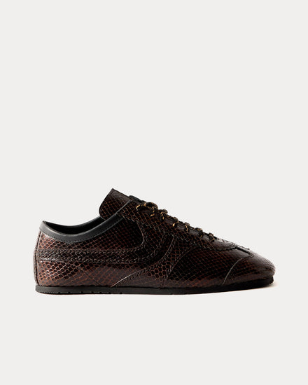 Dries Van Noten Dustin Snakeskin Printed Leather Dark Brown Low Top Sneakers - 1