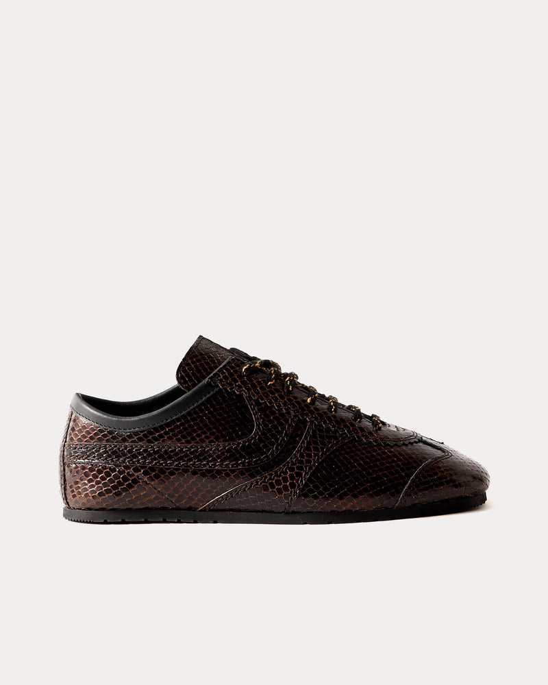Dries Van Noten Dustin Snakeskin Printed Leather Dark Brown Low Top Sneakers - 1