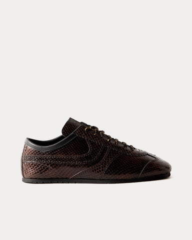 Dries Van Noten Dustin Snakeskin Printed Leather Dark Brown Low Top Sneakers