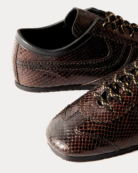 Dries Van Noten Dustin Snakeskin Printed Leather Dark Brown Low Top Sneakers - 2