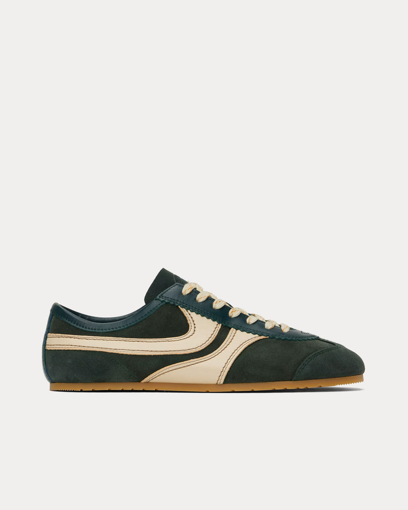 Dries Van Noten Dustin Suede Leather Bottle Green Low Top Sneakers - 1